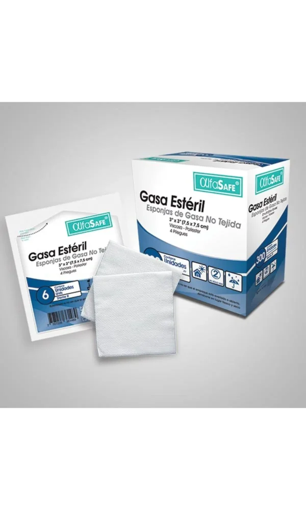 GASA ESTERIL NO TEJIDA ESTERIL 3X3 ALFA SAFE 50 SOBRES X 6 UNIDADES